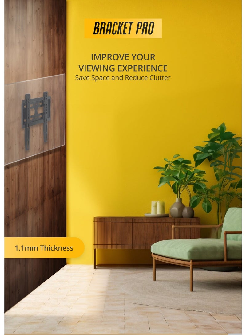 الموالية قوس حامل جداري ثابت للتلفزيون من Bracket Pro، مناسب لشاشات LED وLCD وOLED من 14 إلى 43 بوصة - تصميم فائق النحافة، يتحمل أوزانًا ثقيلة تصل إلى 25 كجم - متوافق مع معايير VESA من 75x75 إلى 200x200 - سهل التركيب - BPF1443 - Image 5